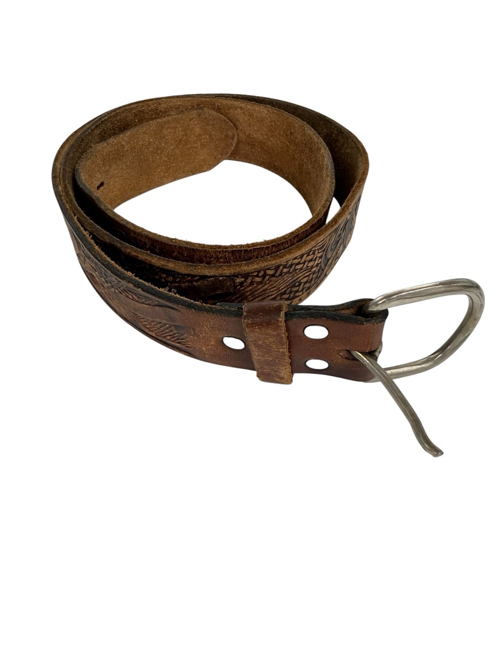 Tooled brown leather belt size 38 western